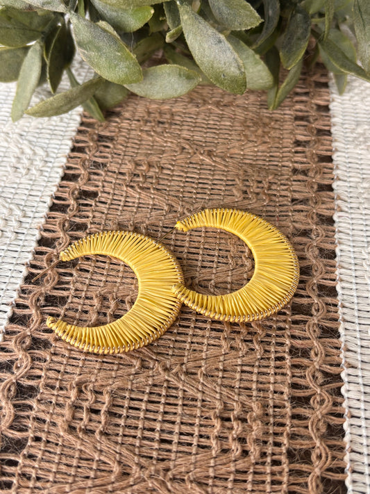 Yellow Raffia Open Hoops