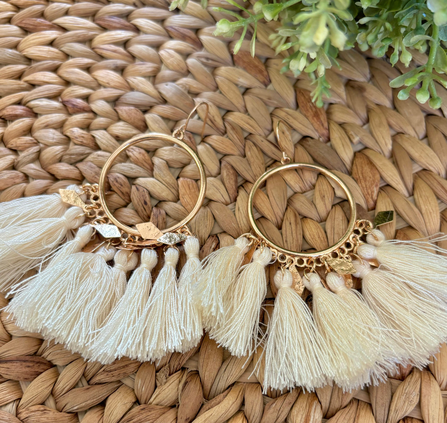 Cream Fringe & Hoop Earrings