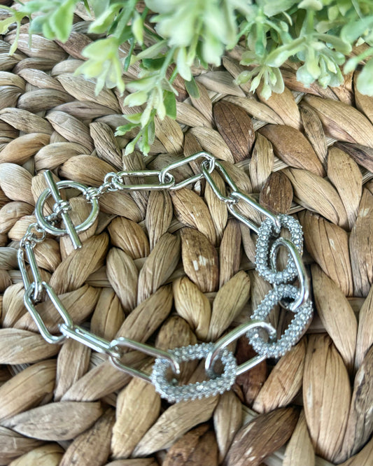 Silver Pave Chain Link Bracelet