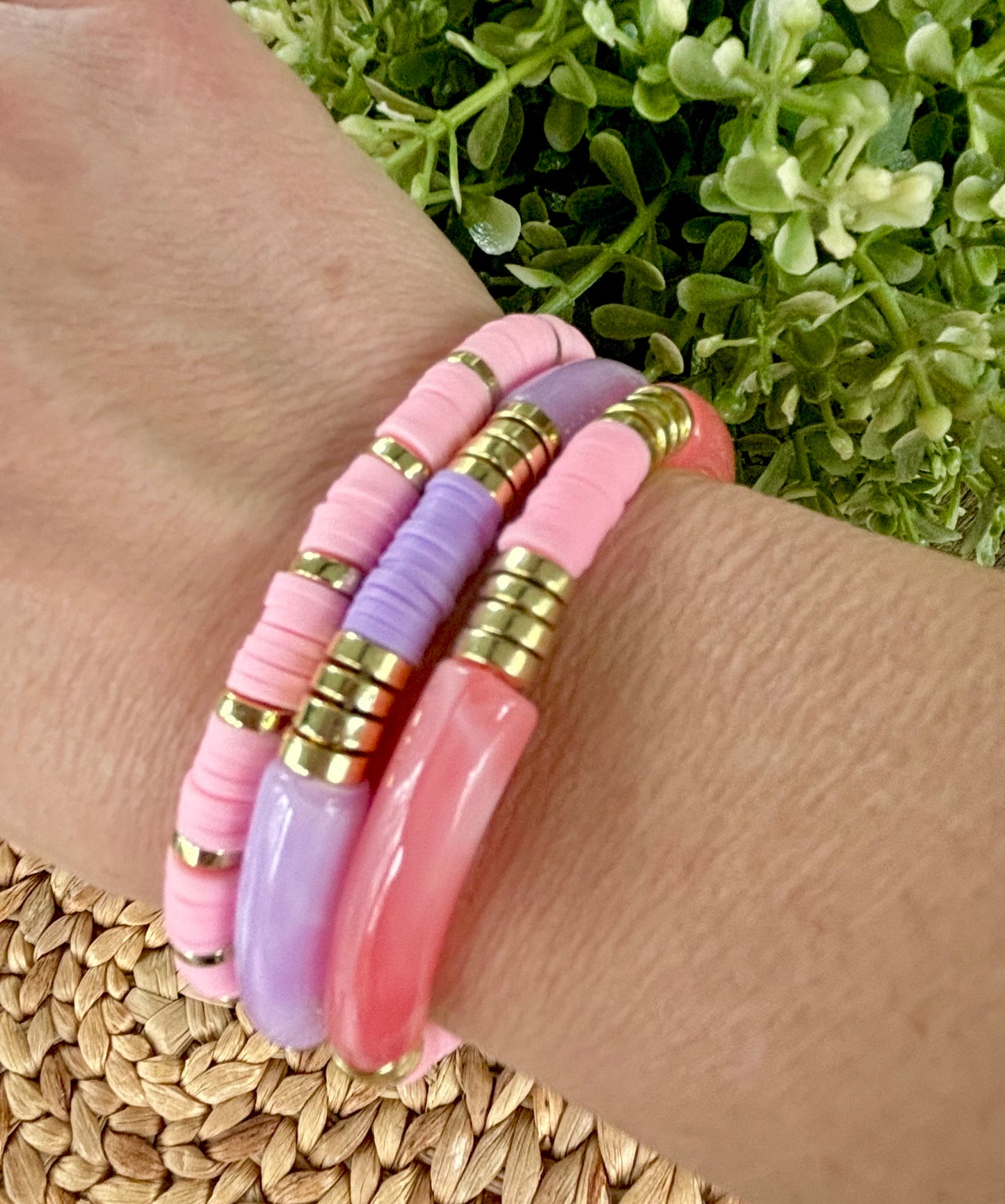 Purple Pink Stretch Bracelet Stack