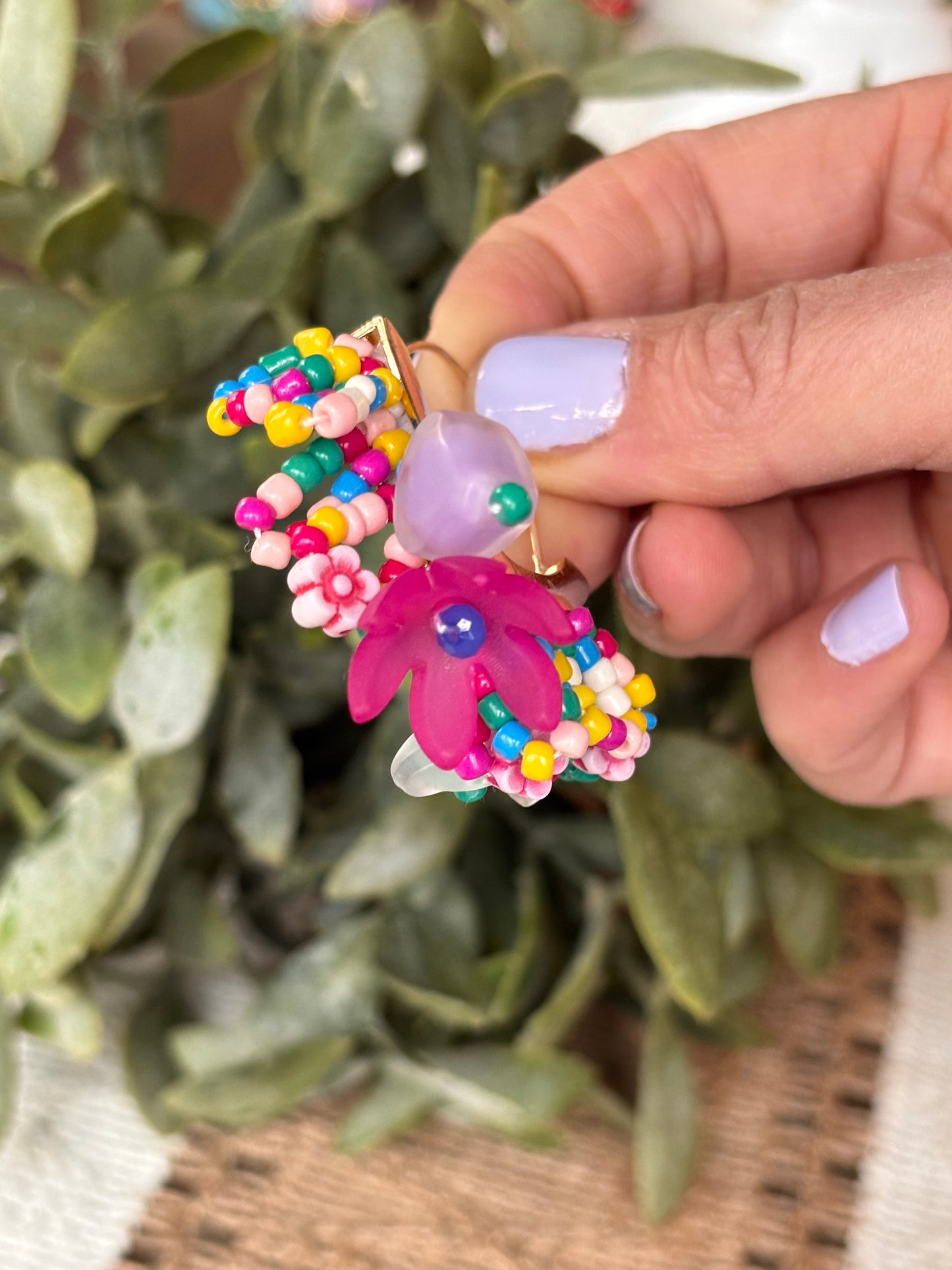 Colorful Beaded Flower Hoops