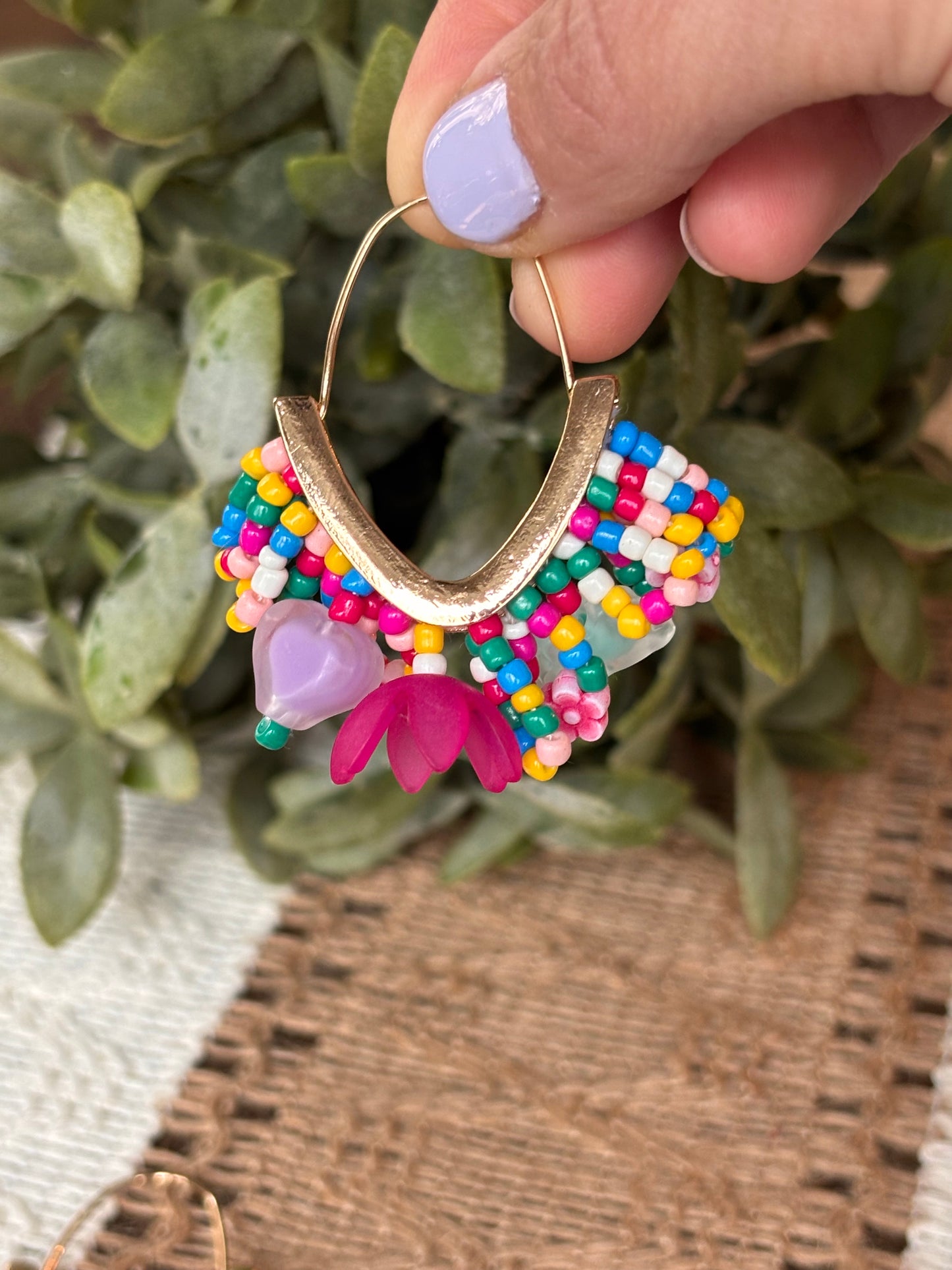 Colorful Beaded Flower Hoops