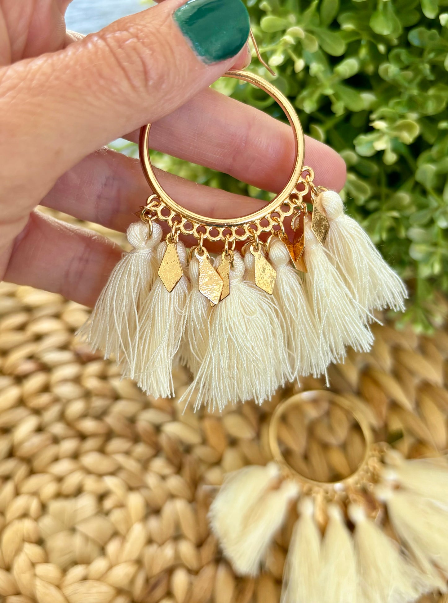 Cream Fringe & Hoop Earrings