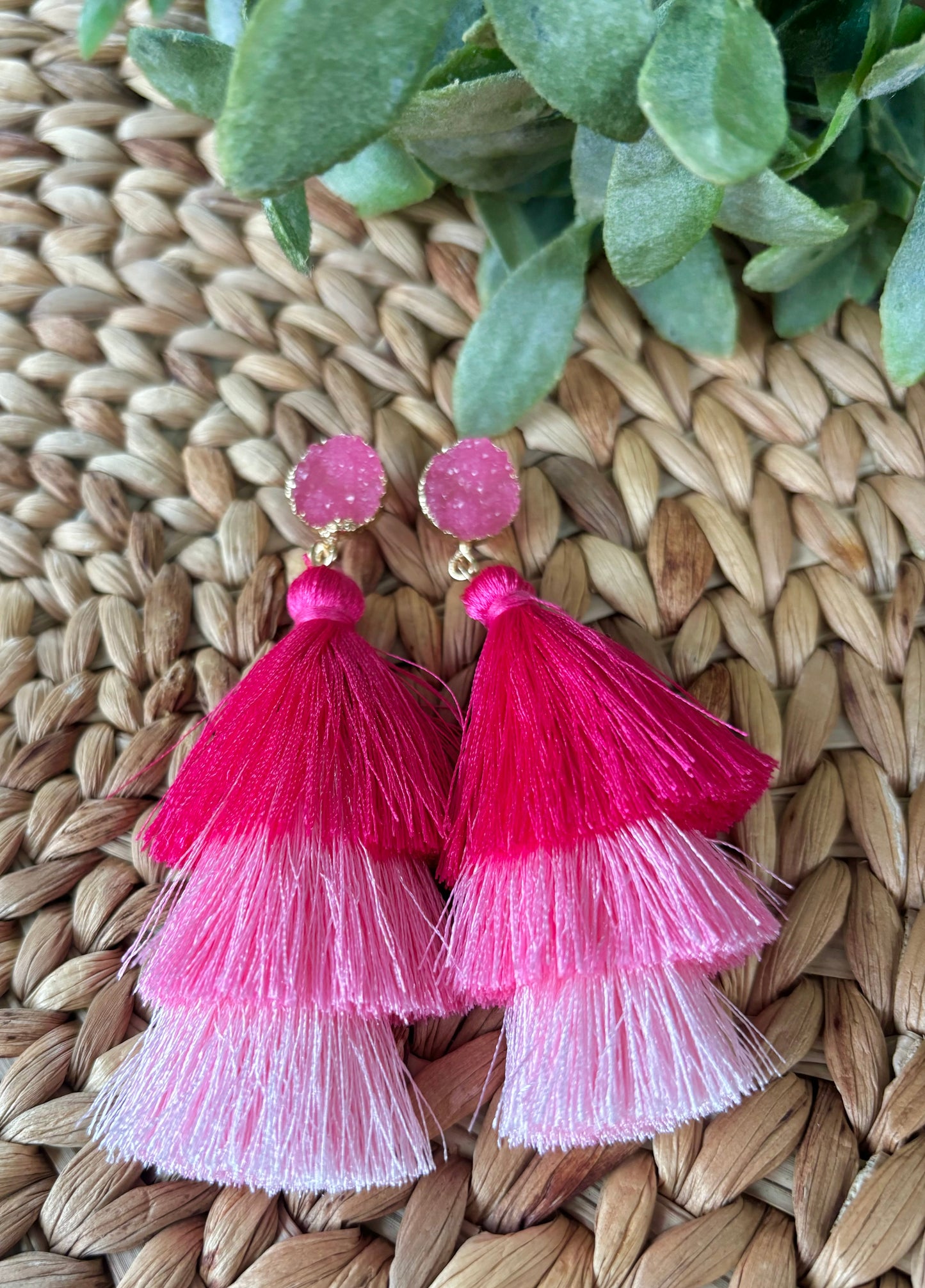 Tiered Pink Tassel Earrings