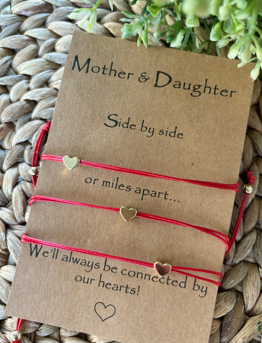 Mother Daughter Heart Bracelet Trio