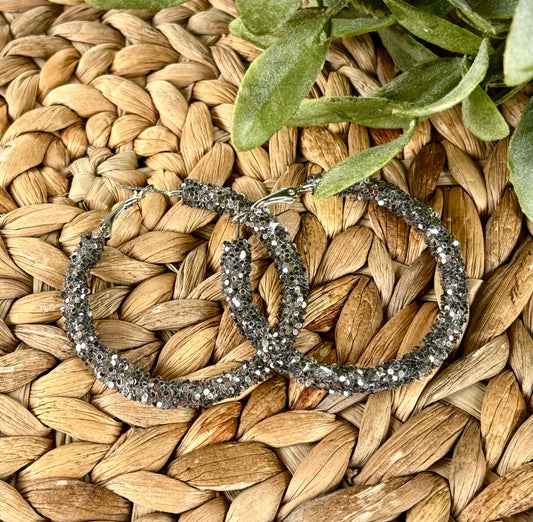 Silver Grey Glitter Hoops