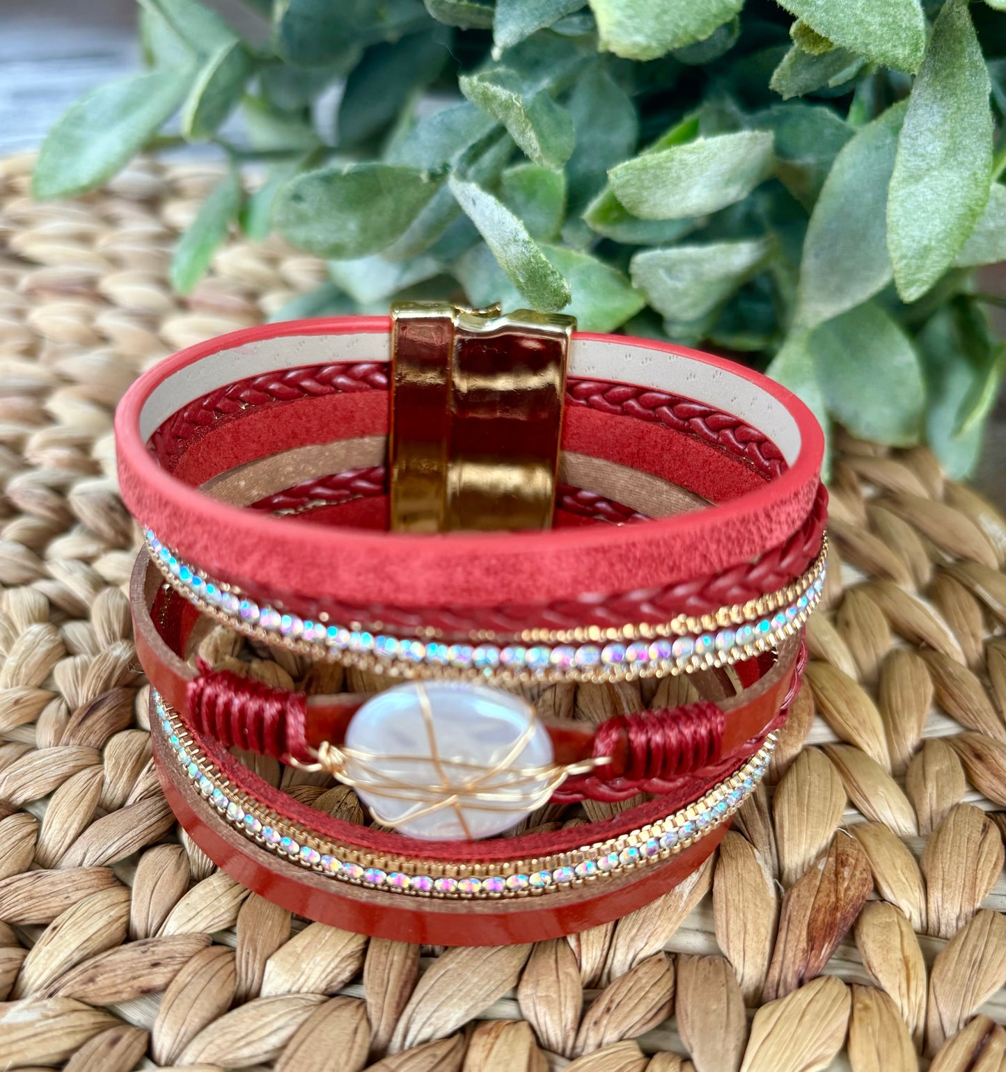 Red Leather Wrap Bracelet