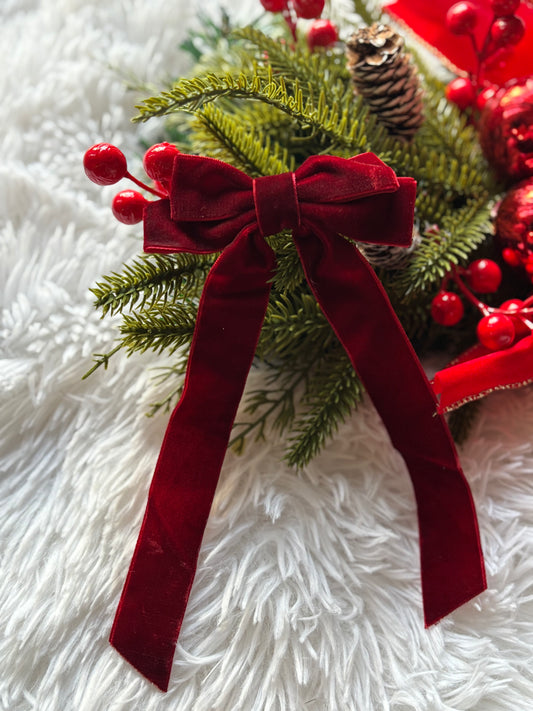 Velvet Hair Bow-Burgundy