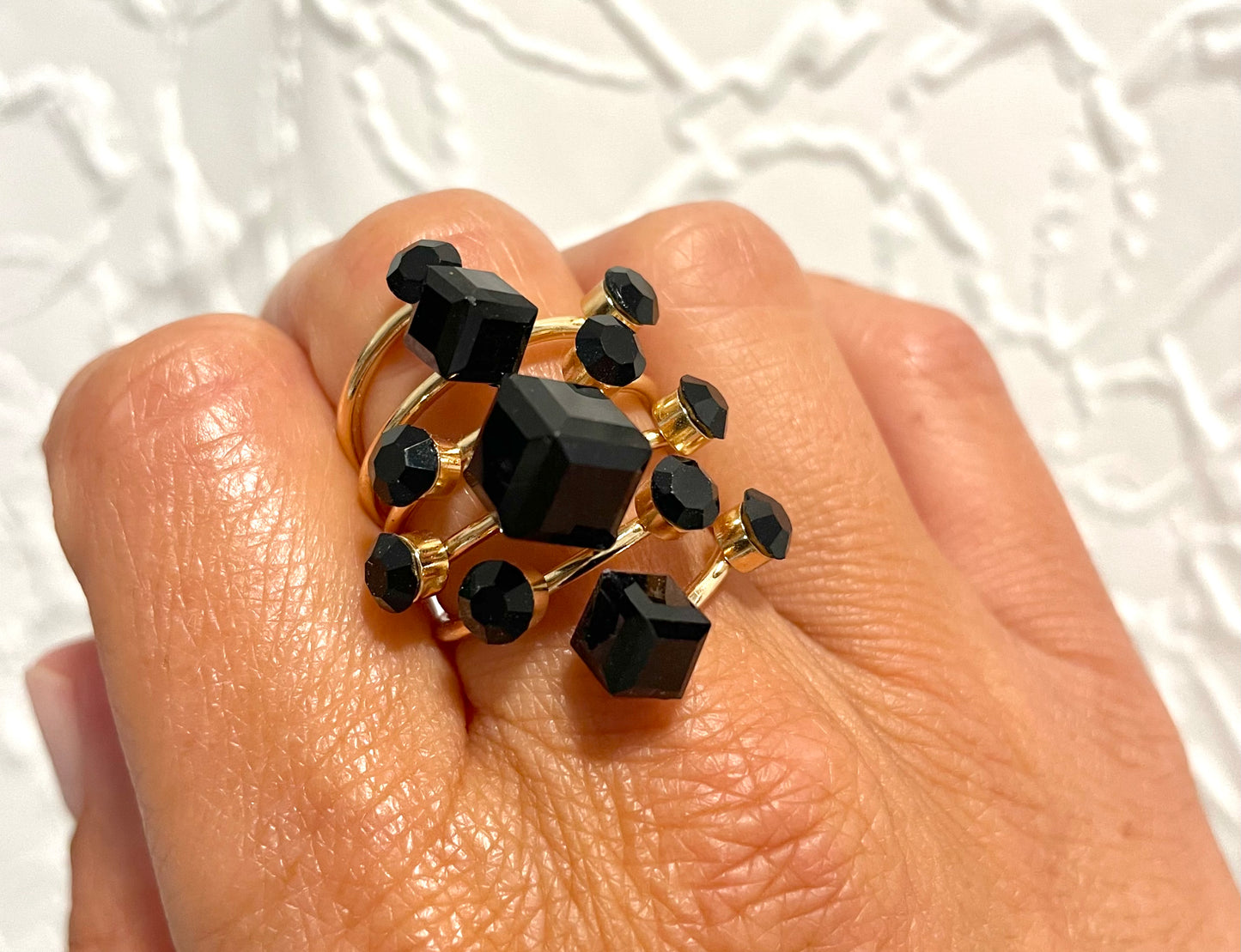 Black Stone Slide Cocktail Ring