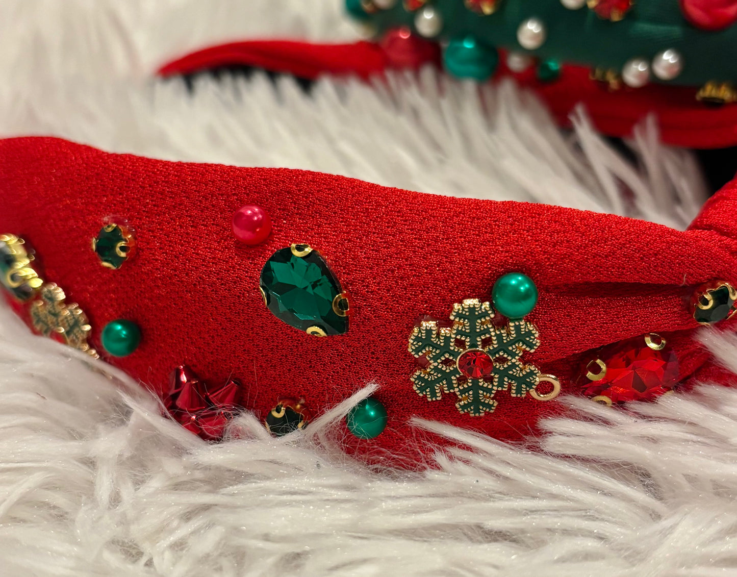 Red & Green Bedazzled Topknot Headband