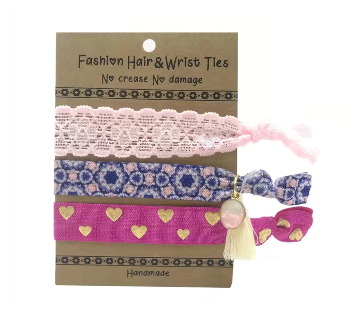 Tassel Hair Tie Trio Pack-Heart