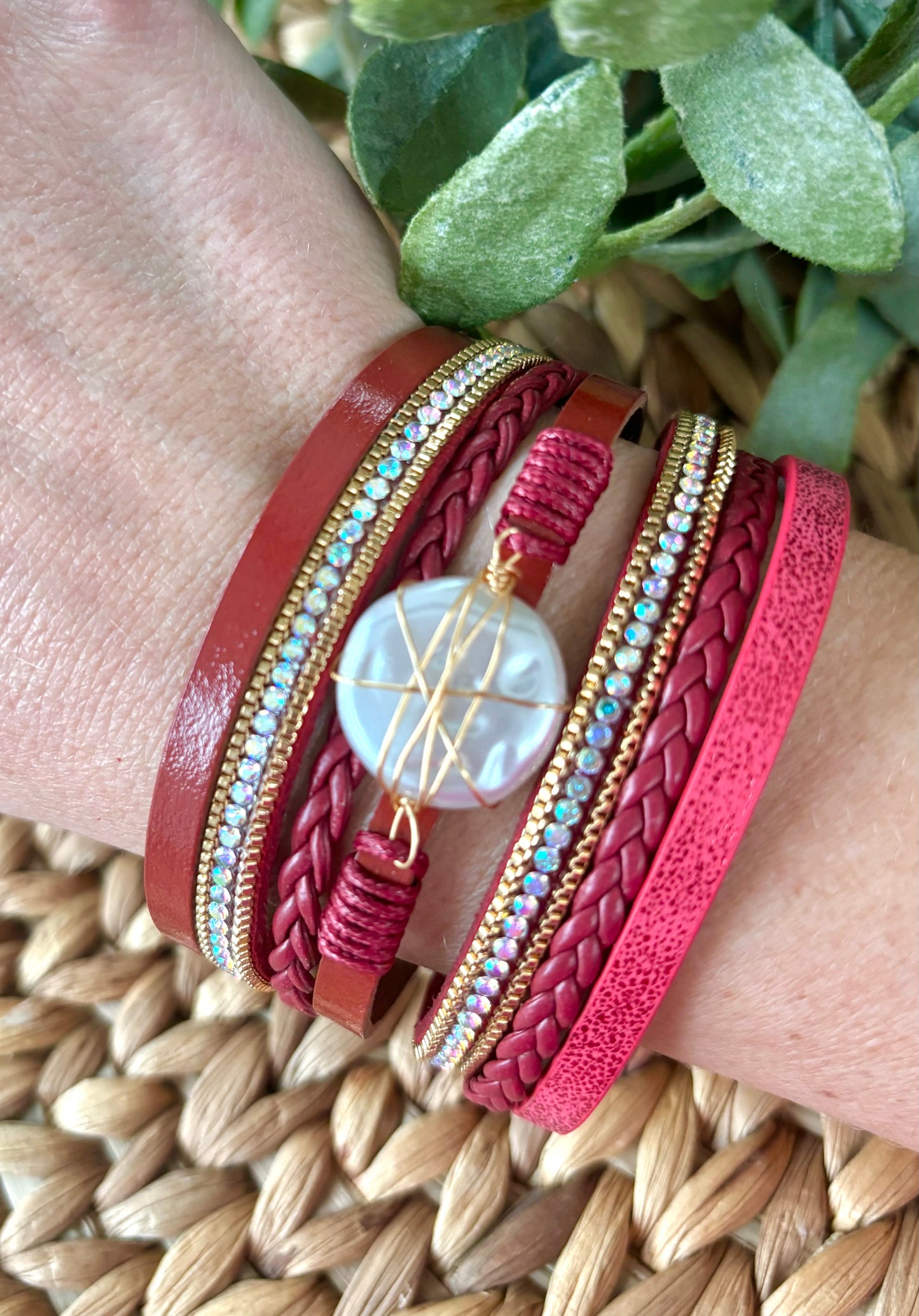 Red Leather Wrap Bracelet