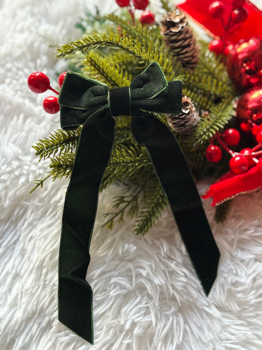 Velvet Hair Bow-Hunter Green