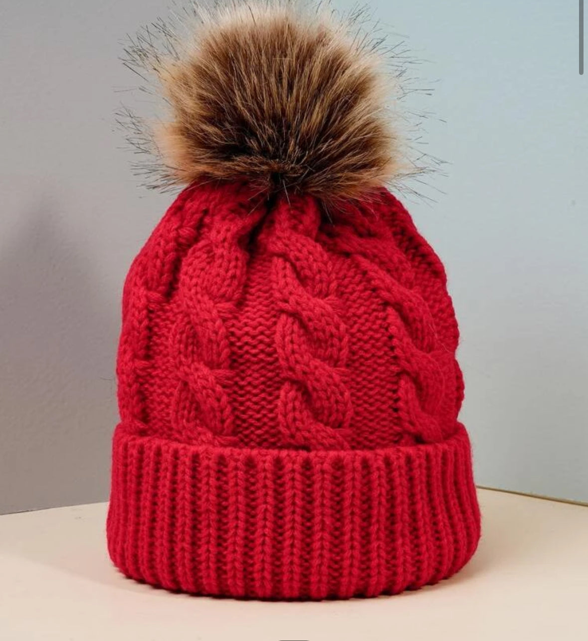 Pom Pom Beanie Hat-Solid