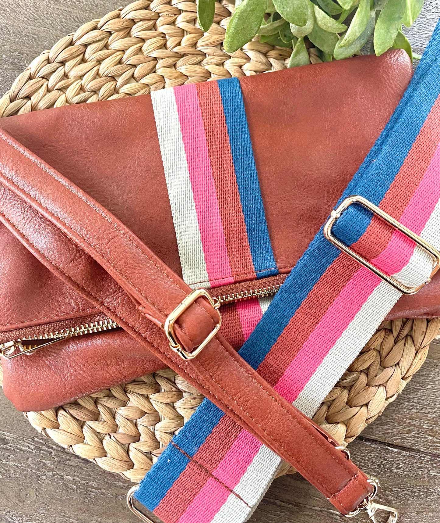 Brown Leather Racerstripe Crossbody