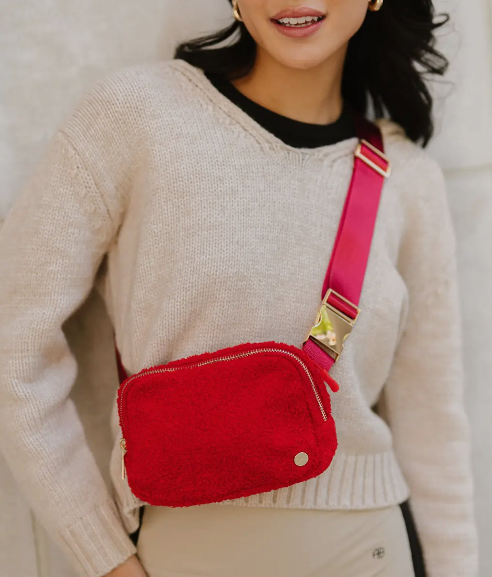 Red Fuzzy Sherpa Belt Bag