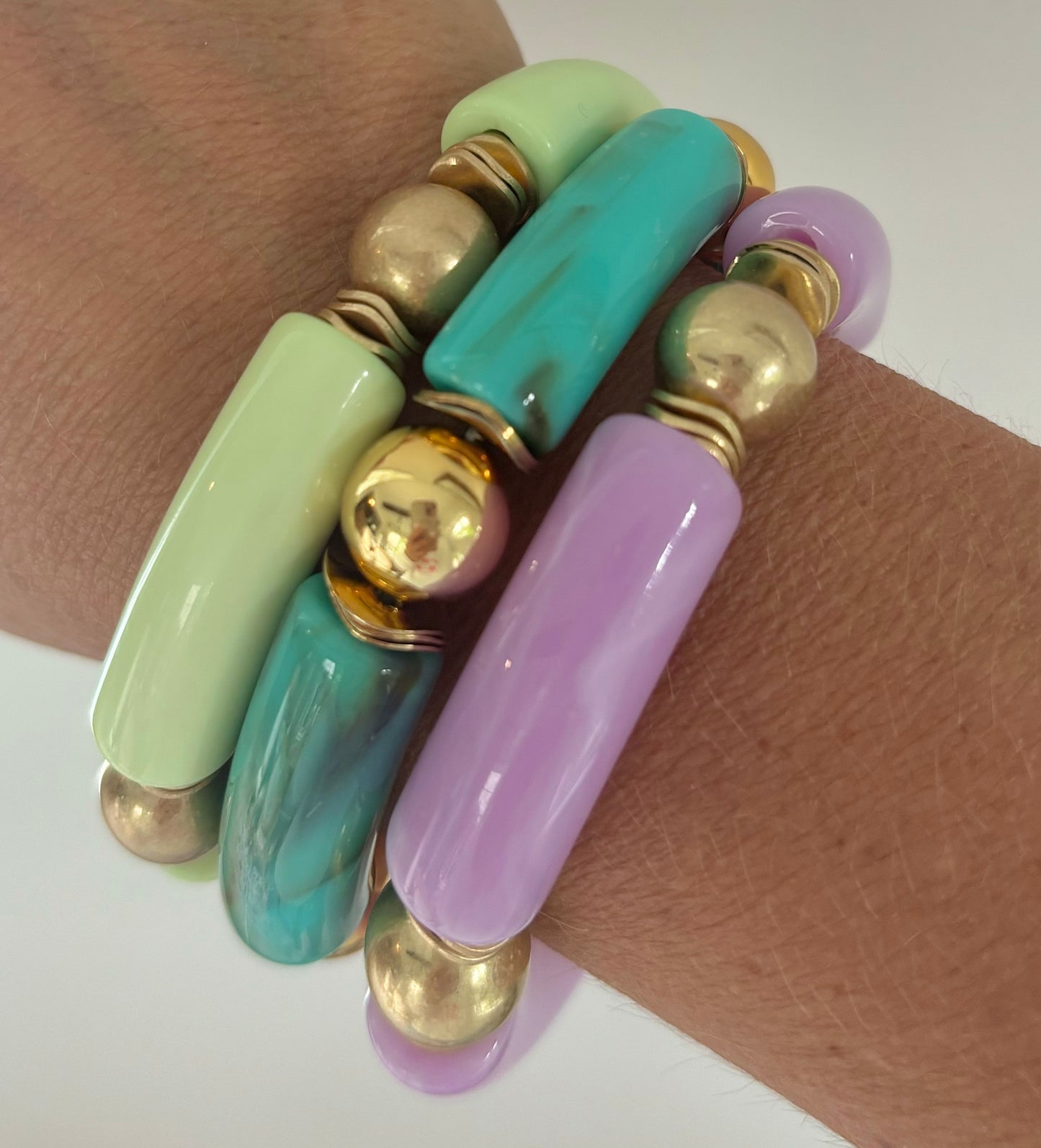 Gold Ball & Tube Bracelet-Lavender