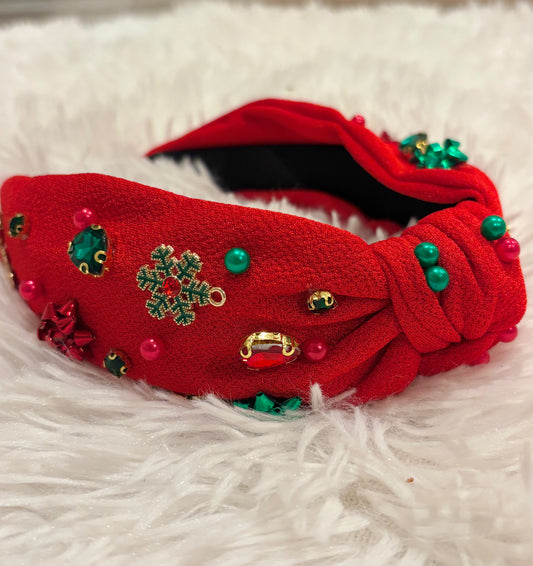Red & Green Bedazzled Topknot Headband