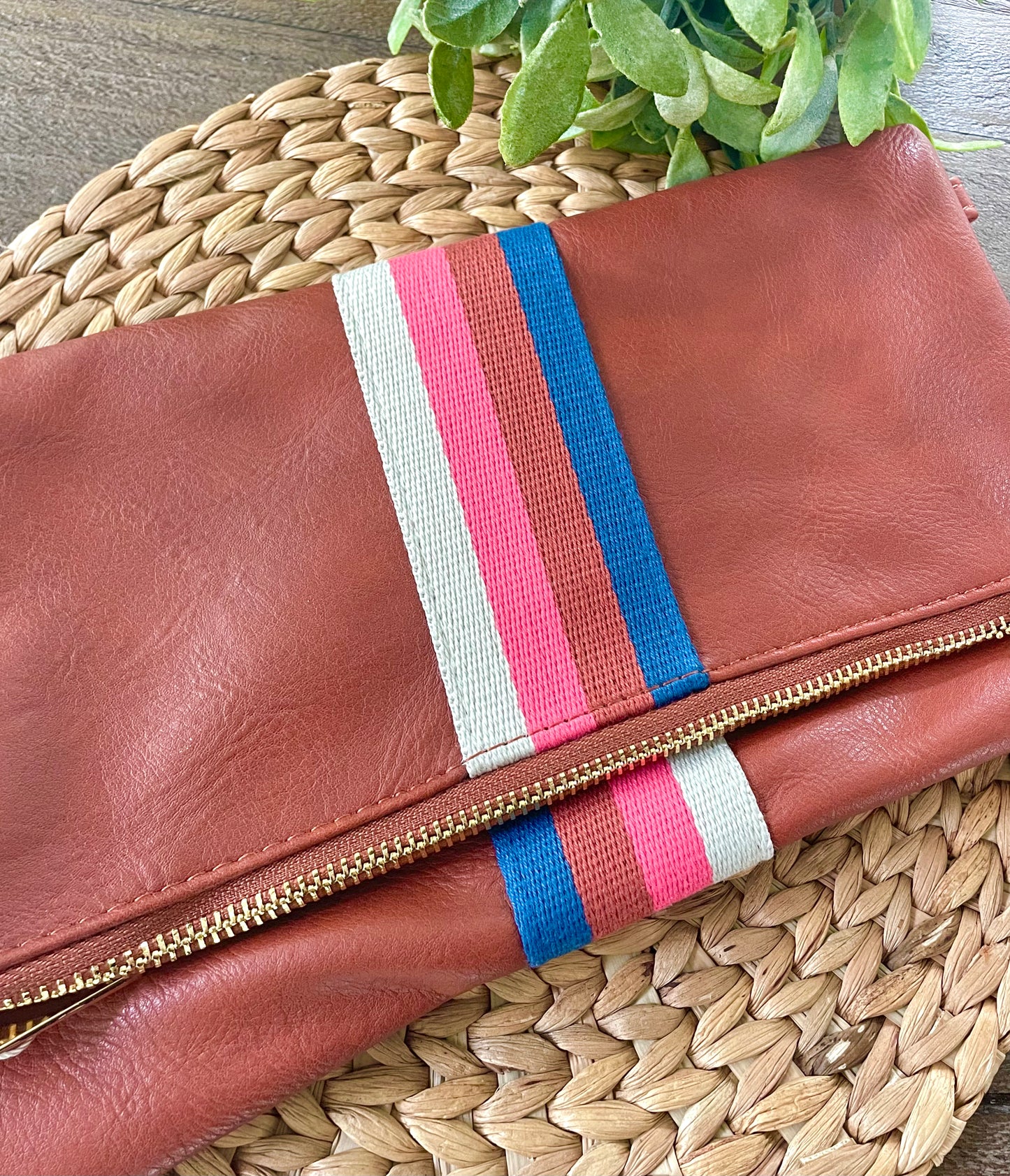 Brown Leather Racerstripe Crossbody