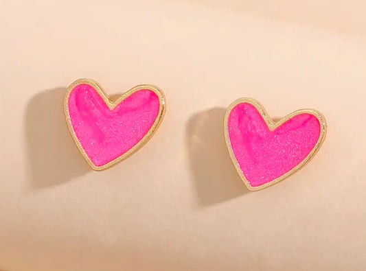 Hot Pink Heart Stud Earrings
