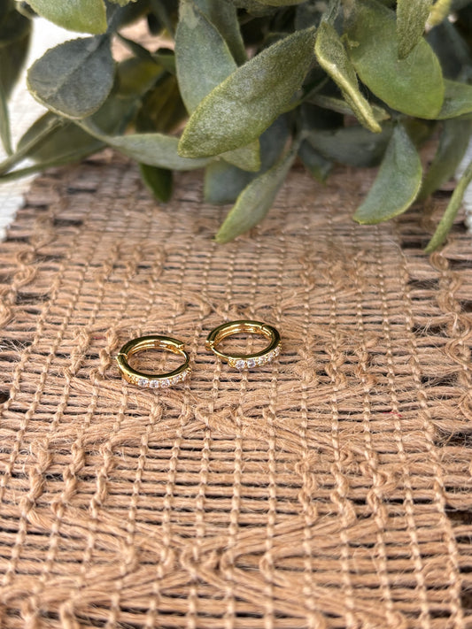 Rhinestone Gold Huggie Hoops