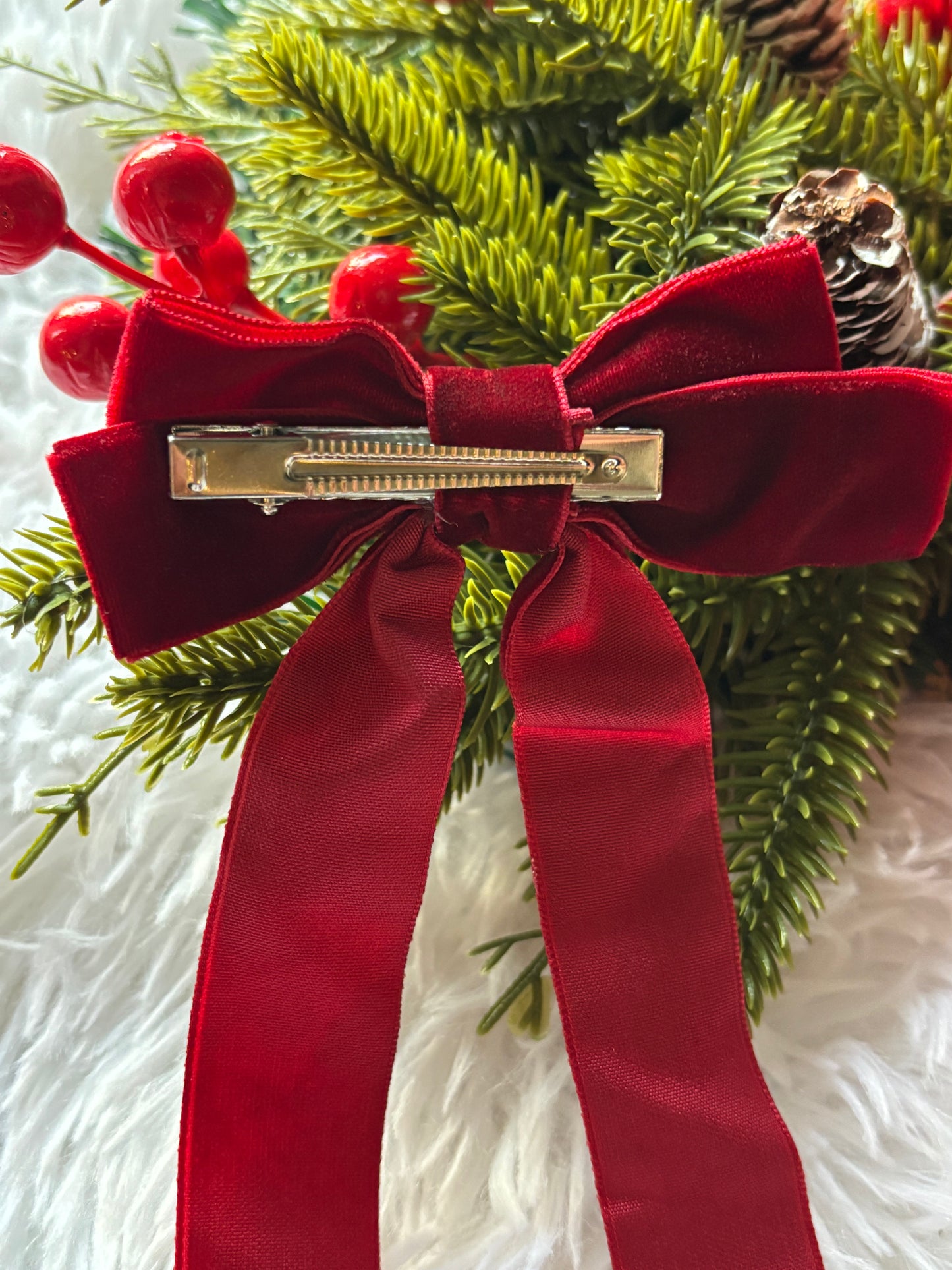 Velvet Hair Bow-Burgundy
