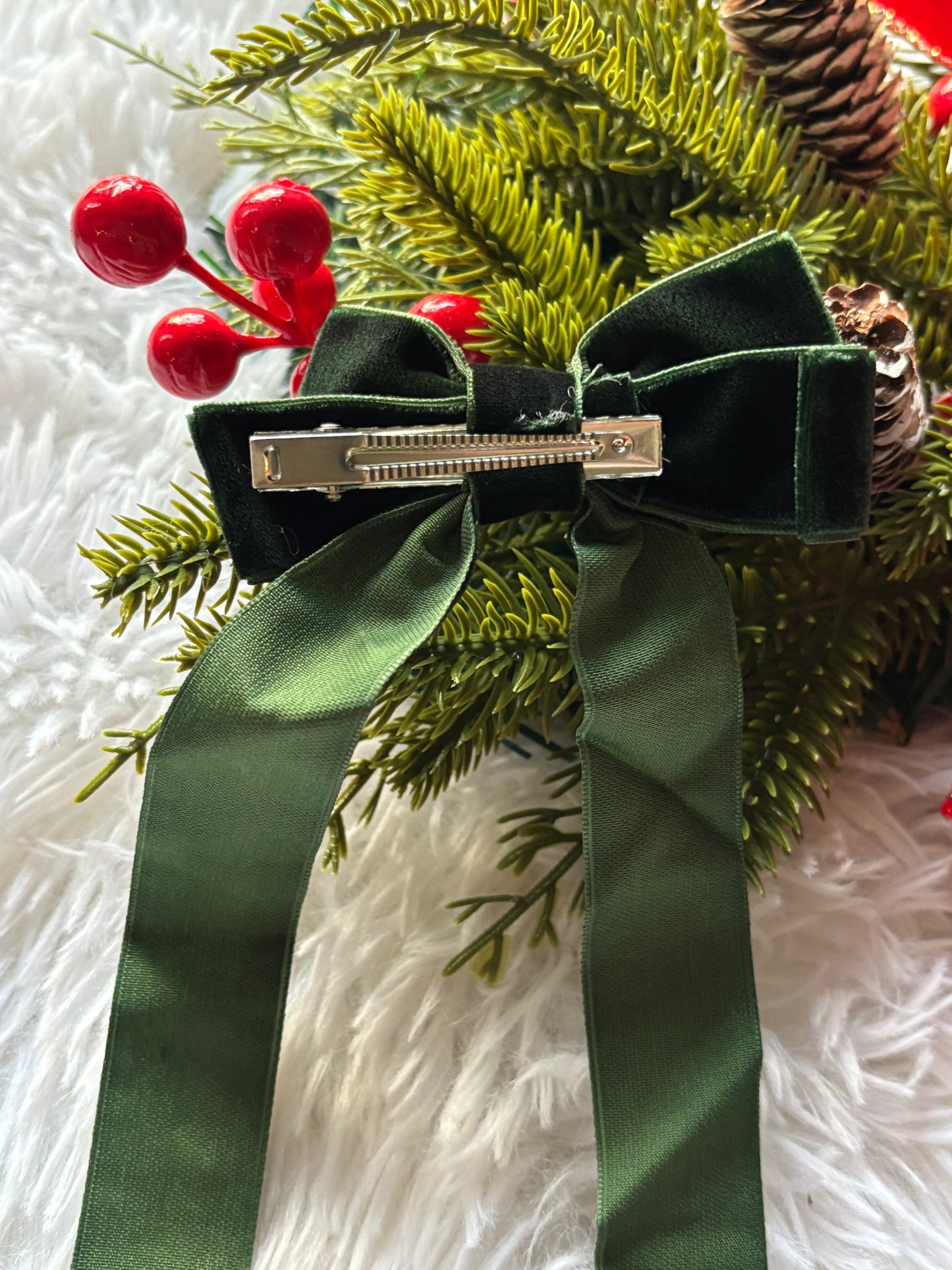 Velvet Hair Bow-Hunter Green