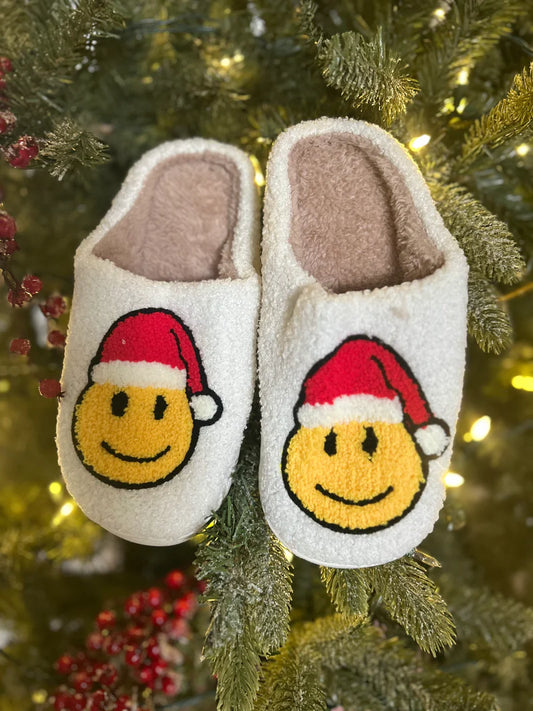 Cozy Christmas Slippers-Smiley Santa
