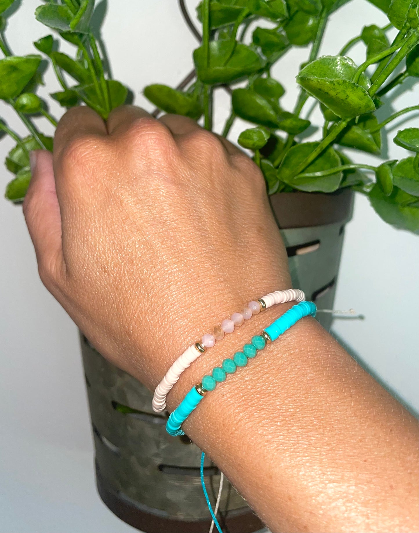 Polymer & Bead String Bracelet-Turquoise