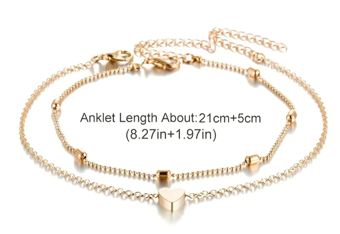 Double Strand Heart Anklet-Silver