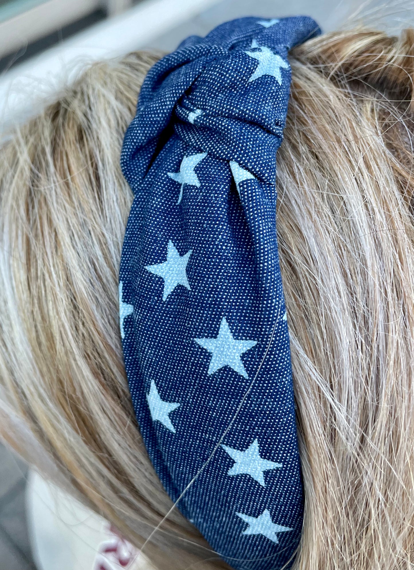 Chambray & White Star Headband