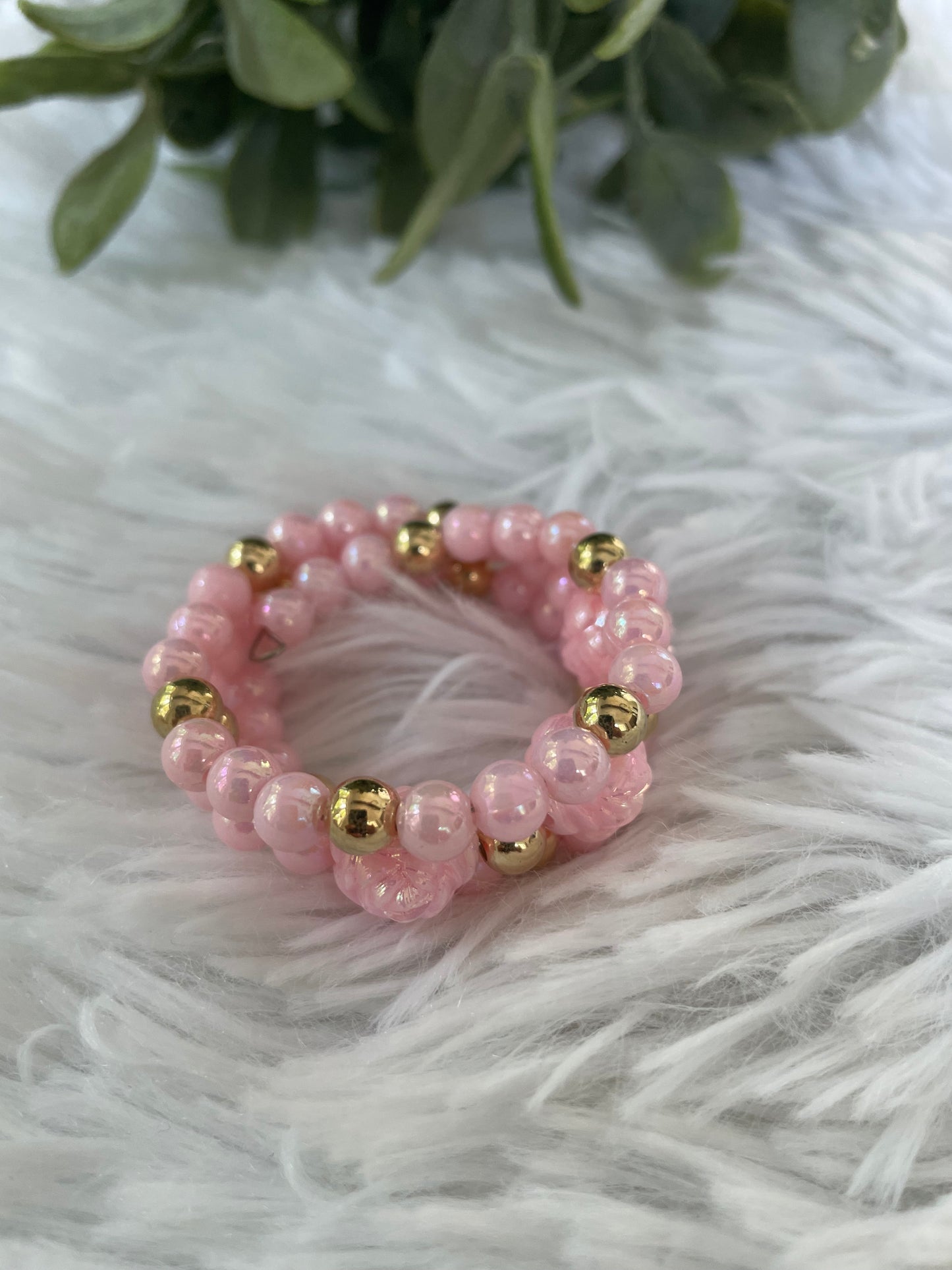 Pink Pearl & Pink Flower Coil Bracelet