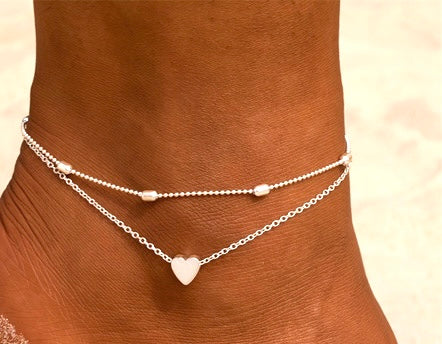 Double Strand Heart Anklet-Silver