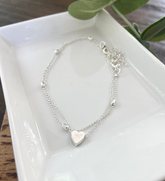 Double Strand Heart Anklet-Silver