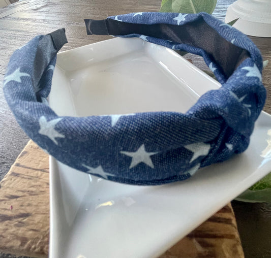 Chambray & White Star Headband