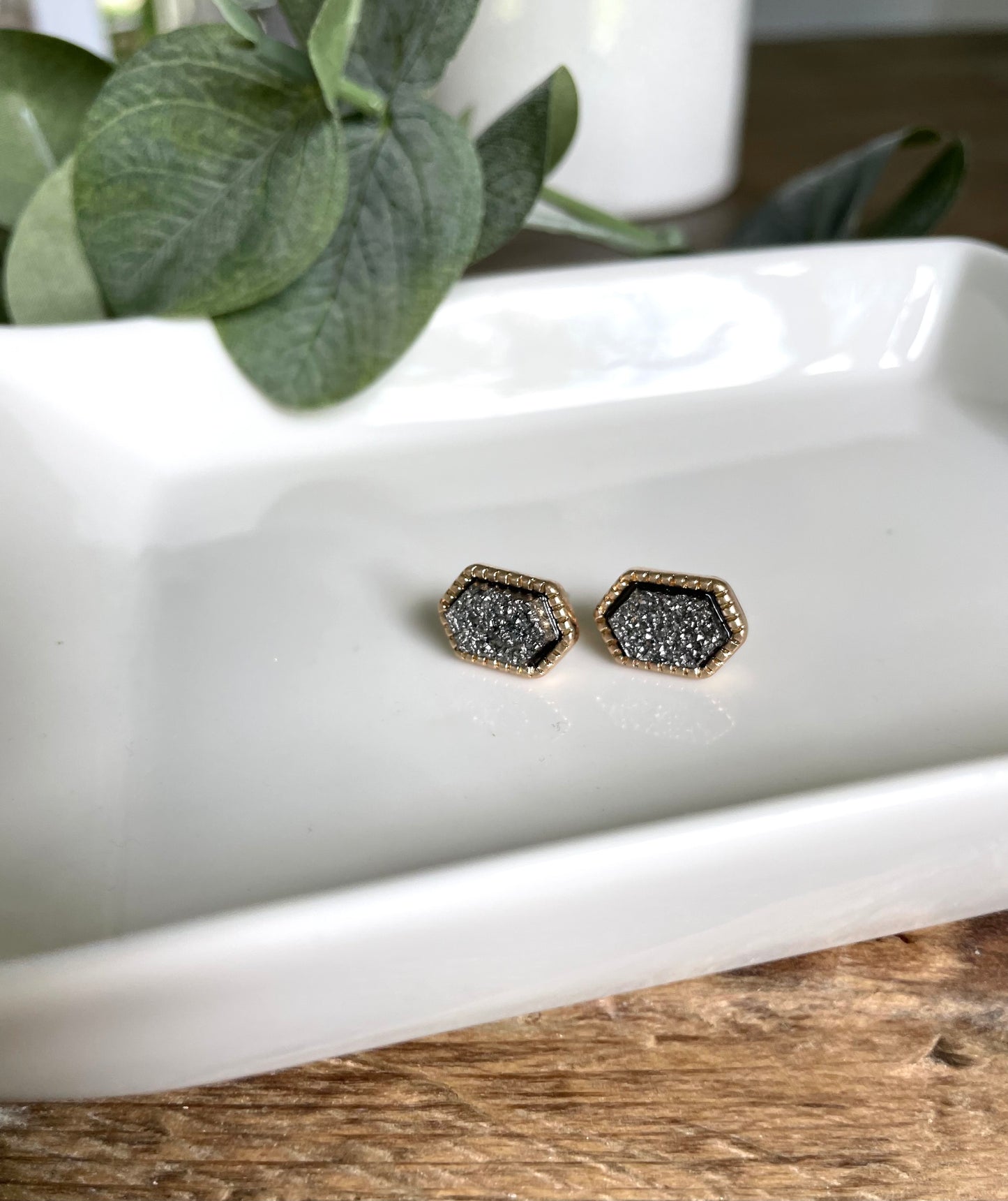 Grey Druzy Studs