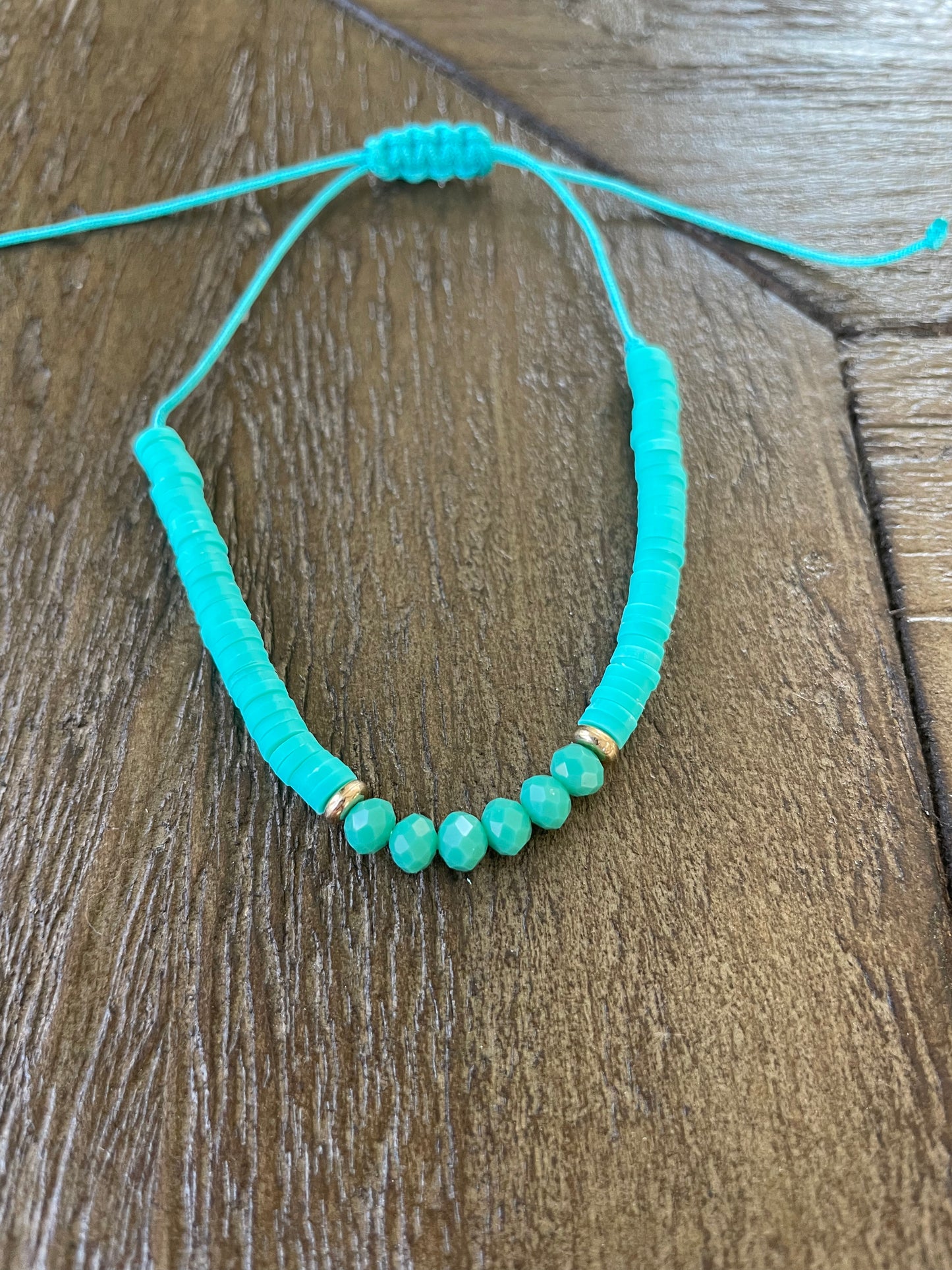 Polymer & Bead String Bracelet-Turquoise