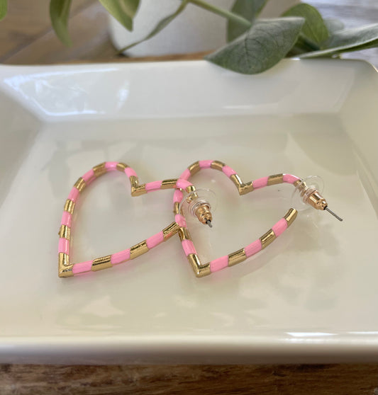 Pink Gold Heart Hoops