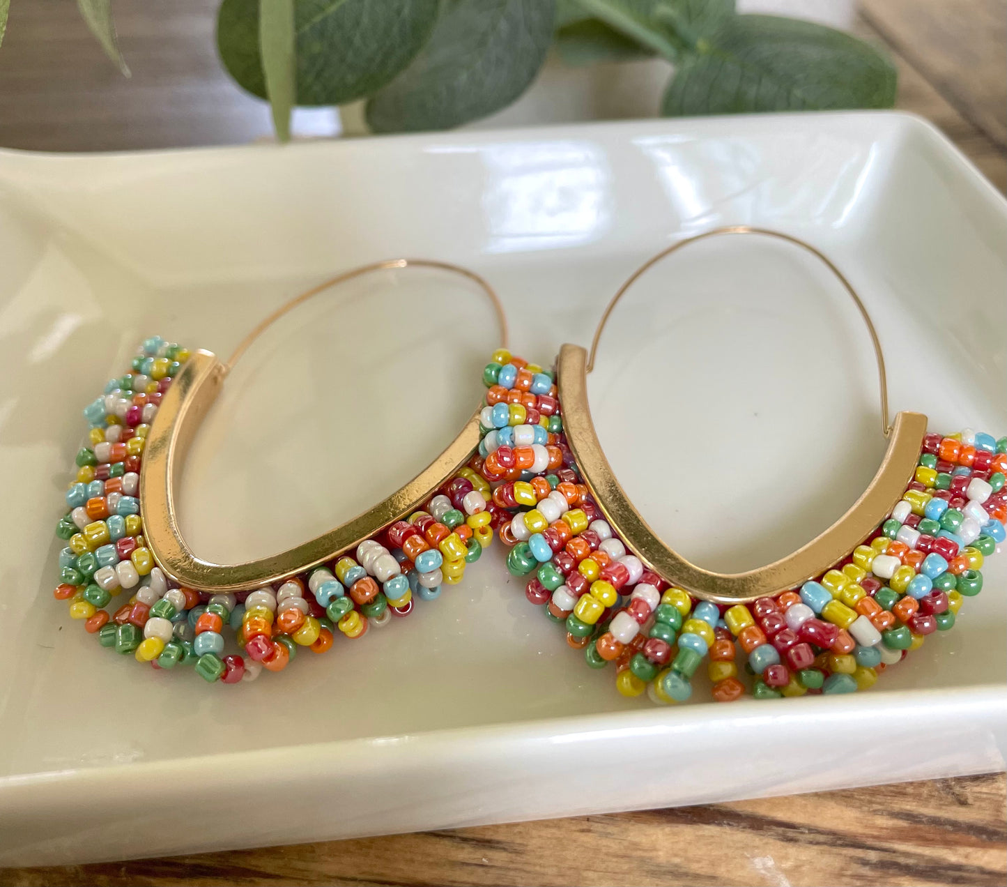 Multicolor Beaded Hoops