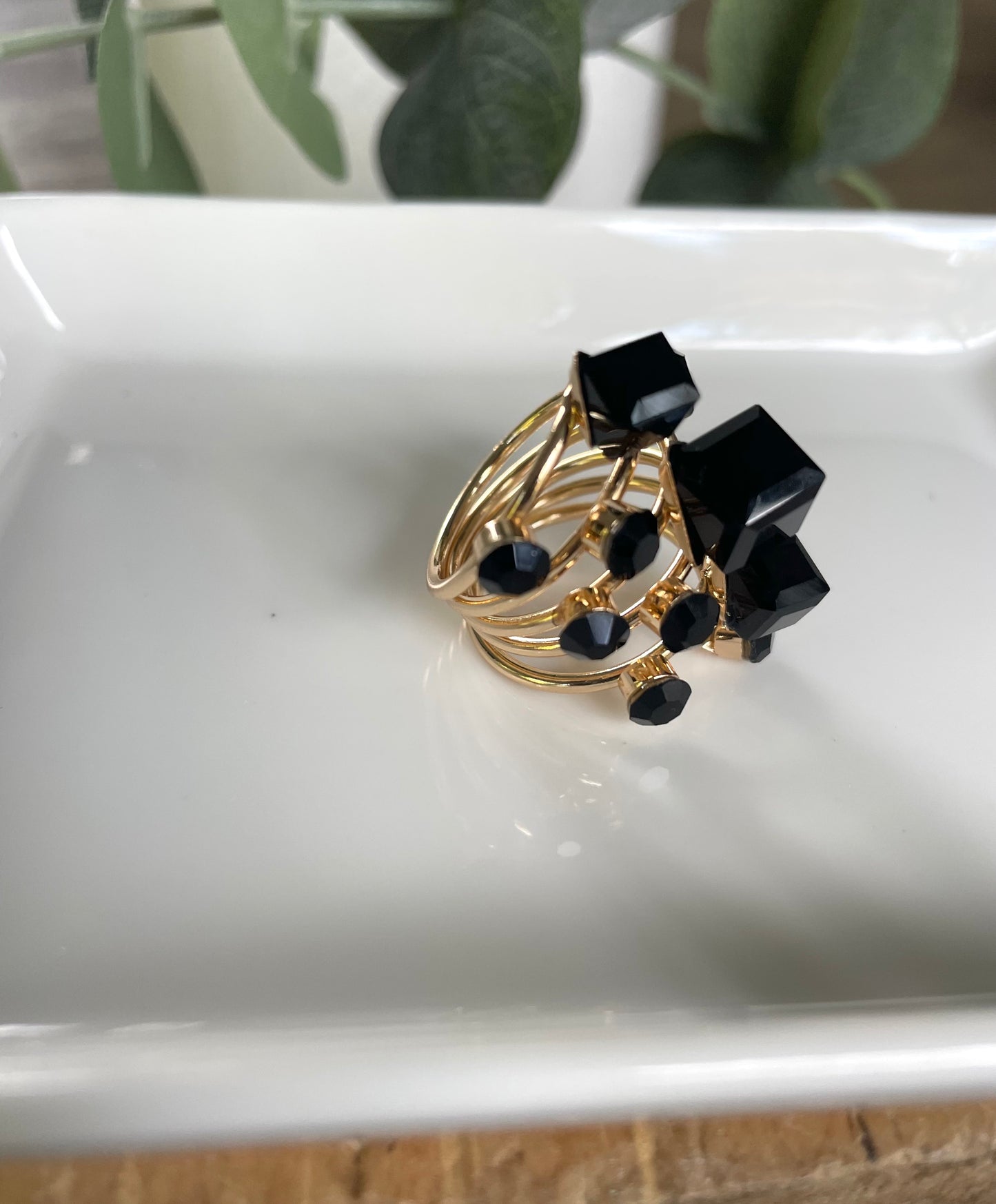 Black Stone Slide Cocktail Ring