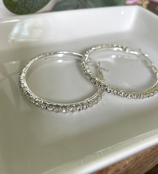 Silver Pave Hoops