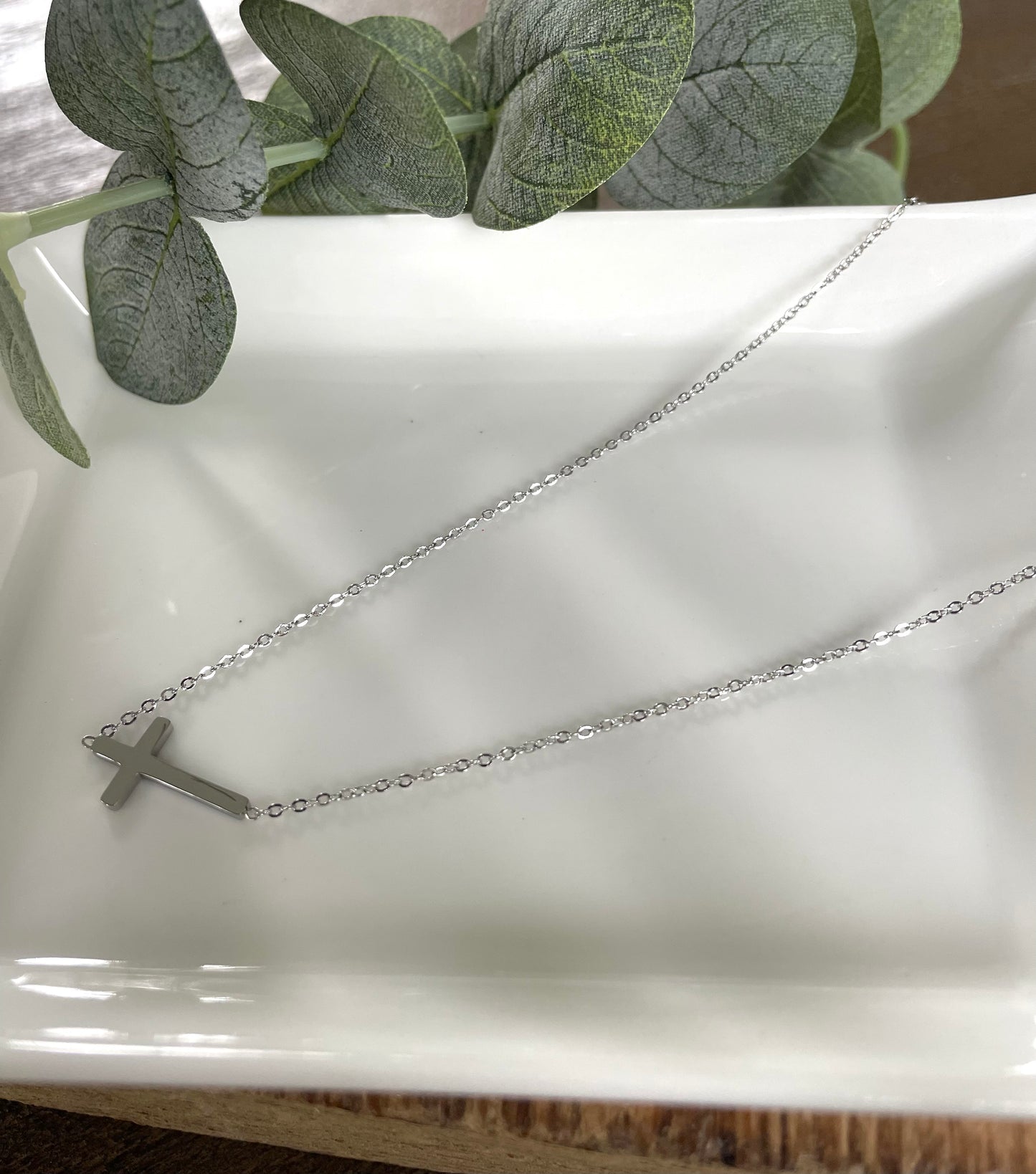 Sideways Cross Necklace-Silver