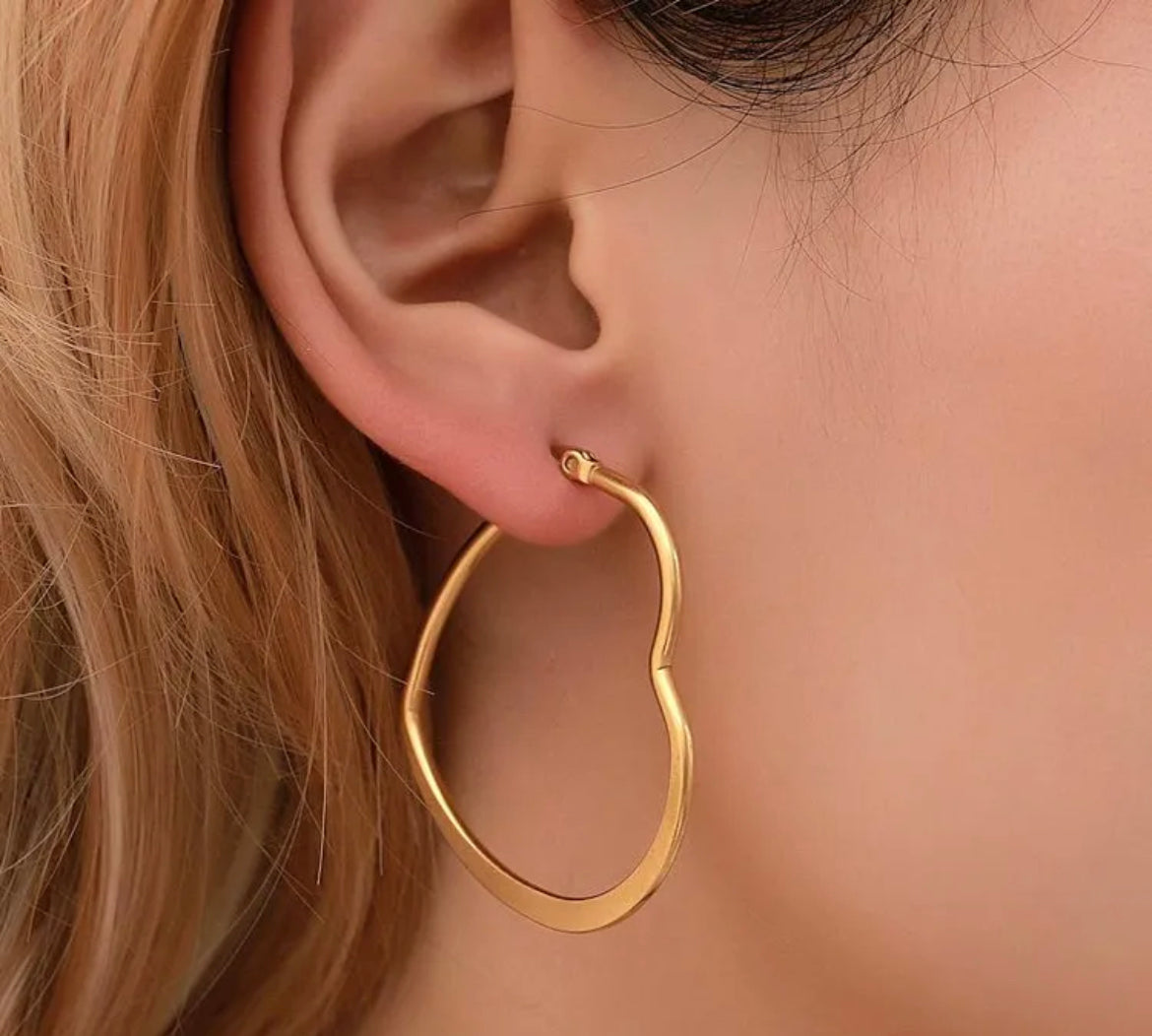 Gold Heart Hoops