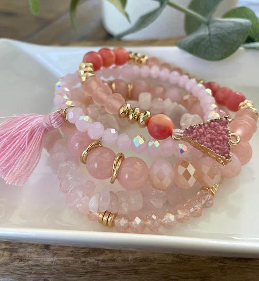 Pink Stone Bracelet Stack