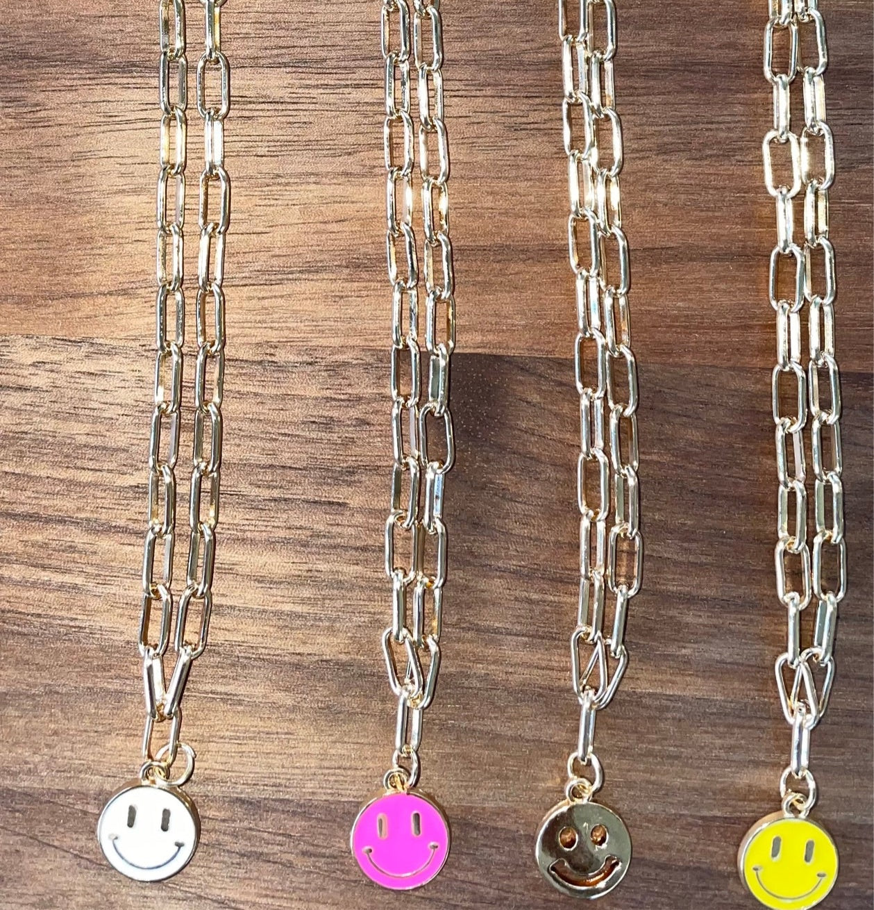 Paperclip Link Necklace with Smiley Face Charm