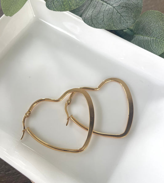 Gold Heart Hoops