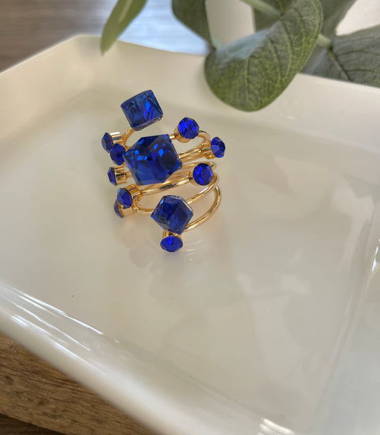 Crystal Slide Cocktail Ring-Blue