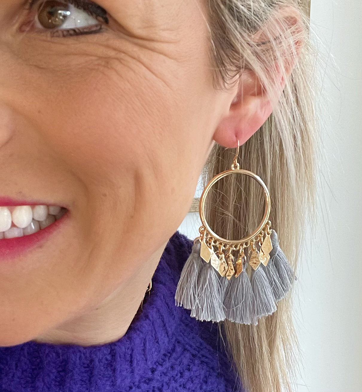 Grey Fringe & Hoop Earrings