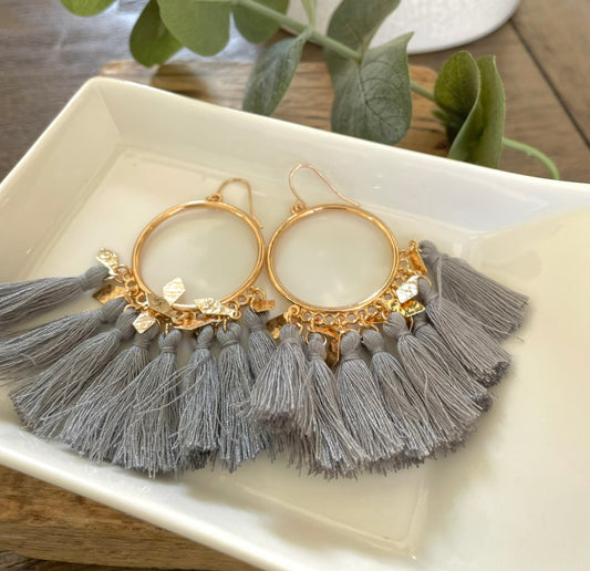 Grey Fringe & Hoop Earrings