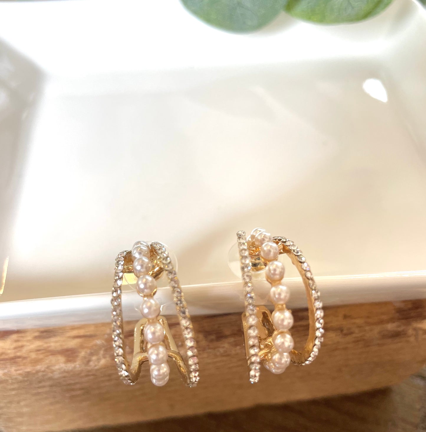 Pearl Pave Trio Hoops